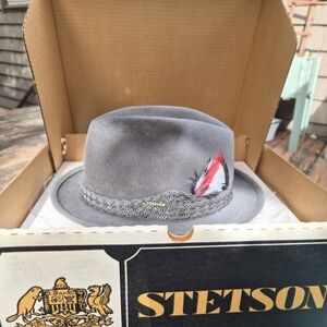 Vintage Stetson Gray Fedora with Feather Accent